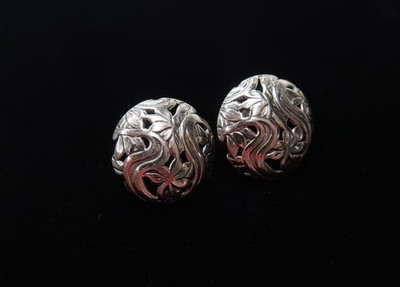 VINTAGE DAMEN-OHRRINGE RUND STERLINGSILBER FLORALES DESIGN BLÜTENBLATT 1''