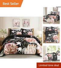 Elegantly Crafted Floral Quilt Set - Queen Size, 3-Piece Lightweight Bedding