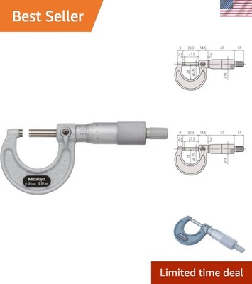 Lightweight Outside Micrometer - 0-25mm Range, +/-0.002mm Accuracy, Easy to Use