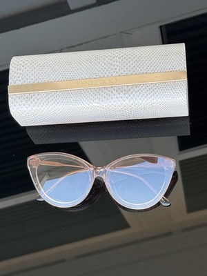 New Jimmy Choo Cat Eye Sunglasses Light Pink Rhinestone Arms 64 mm