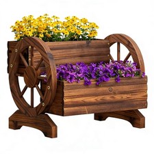Wooden Wagon Planter Flower Cart with Wheels Garden Box Garden Planter, Decorati
