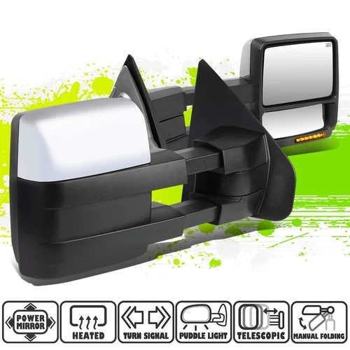 Chrome Powered Heated Amber LED Signal Side View Tow Mirrors for Ford F150 04-14