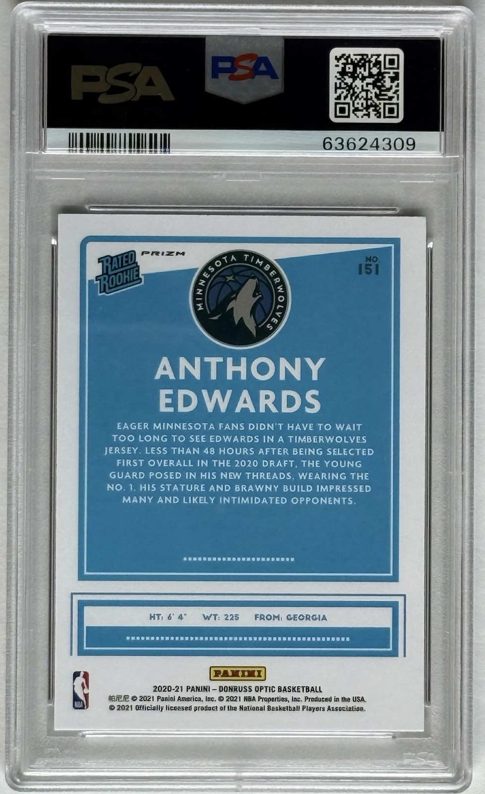 2020-21 Panini Donruss Optic Anthony Edwards Rated Rookie Choice Prizm #151 view 2