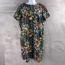 Boden Carina Floral Shift Dress Womens Size 18L Black Multicolor Short Sleeve