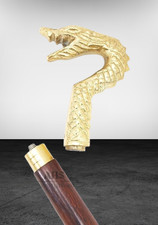 Nautical GOLDEN Finish Dragon Handle Brown wooden costume cosplay Walking Stick