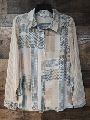 Rose + Olive Patchwork Top Women XL Geometric Romance Career Preppy Lightweight