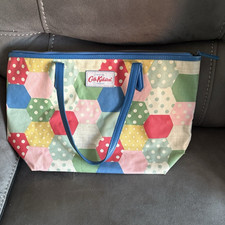 Cath Kidston Geometric Multicolour Canvas Tote Bag, Zip Closure, Blue Handles