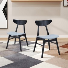 Rubber Wood Dining Chairs Set of 2 Fabric Upholstered Leisure Side Chairs x2