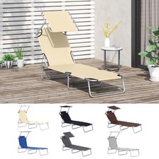 Reclining Sun Lounger Chair Folding Recliner Garden Adjustable Patio W/ Sunshade