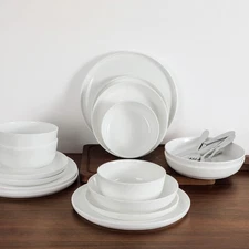 16-Piece White Coupe Dinnerware Set Service for 4 Plates Bowls Kitchen