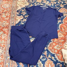 Fabletics Scrub Set V-Neck Top and Jogger Pants Women s Small Navy Blue Medical