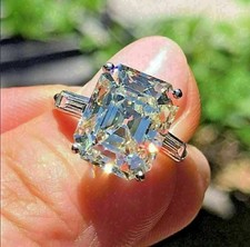 3Ct Emerald Cut Lab-Created Diamond Engagement Ring 14k White Gold Plated Silve