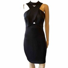 Y2K GUESS Los Angeles Black Crisscross Cut Out Party Sheath Bodycon Dress 2 Goth