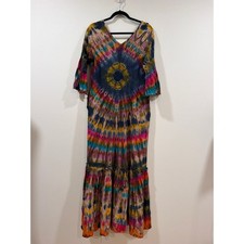 Hand TieDye Cotton Festival Maxi Dress Boho One Size