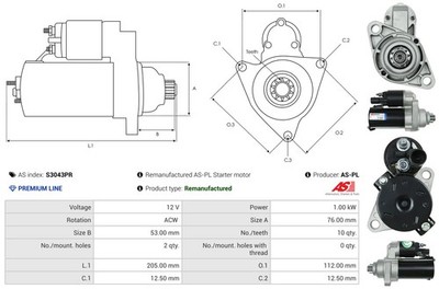 Für AS ROZRUSZNIKI I ALTERNATORY S3043PR ROZRUSZNIK REMANUFACTURED AS-PL STARTE
