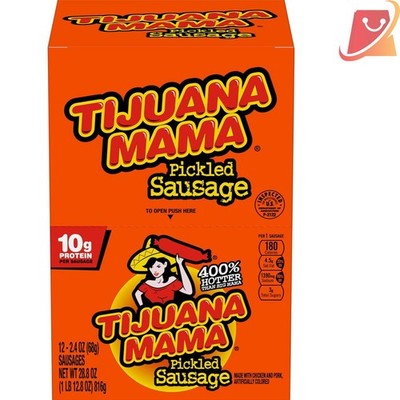 Pickled Sausages 2.4oz Pack of 12 Tijuana Mama Protein Low Carb Snack