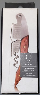Viski 8171 Wood & Stainless Waiter's Friend Corkscrew Wine Opener, Double Hinged