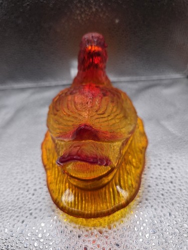 LE Smith Duck on Nest Cadmium Amberina UV Glow Covered Dish Candy Bowl Glass - Picture 5 of 14