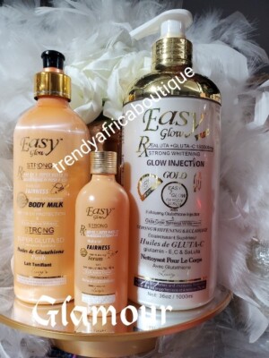 3pcs. Easy glow Natural fairness body milk, serum & Gold exfoliating scrub   