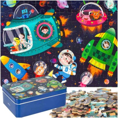 Kinderpuzzle zwei Motive Astronaut Dino Puzzle für Kinder ab 3 Jahre 100 Teile