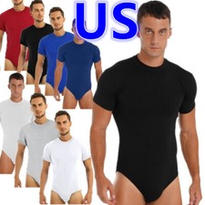 Men's Short Sleeve Undershirt One Piece Leotard Press Button Crotch Bodysuits