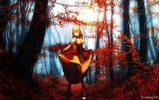 Landscape anime fantasy girl art trees forest standing Custom Gaming Mat Desk
