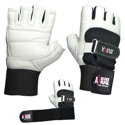 BUKA WEIGHT LIFTING GYM GLOVES BODY BUILDING WORKOUT COWHIDE LEATHER NEW WHITE 