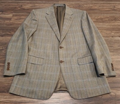 Canali Light Brown Windowpane Plaid Blazer Sport Coat Suit Jacket 52R 