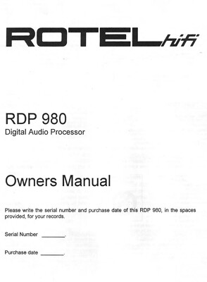 Bedienungsanleitung-Operating Instructions für Rotel RDP-980 
