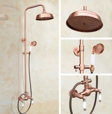 Antique Red Copper Bathroom Round Rainfall Shower Faucet Set Mixer Tap srg584