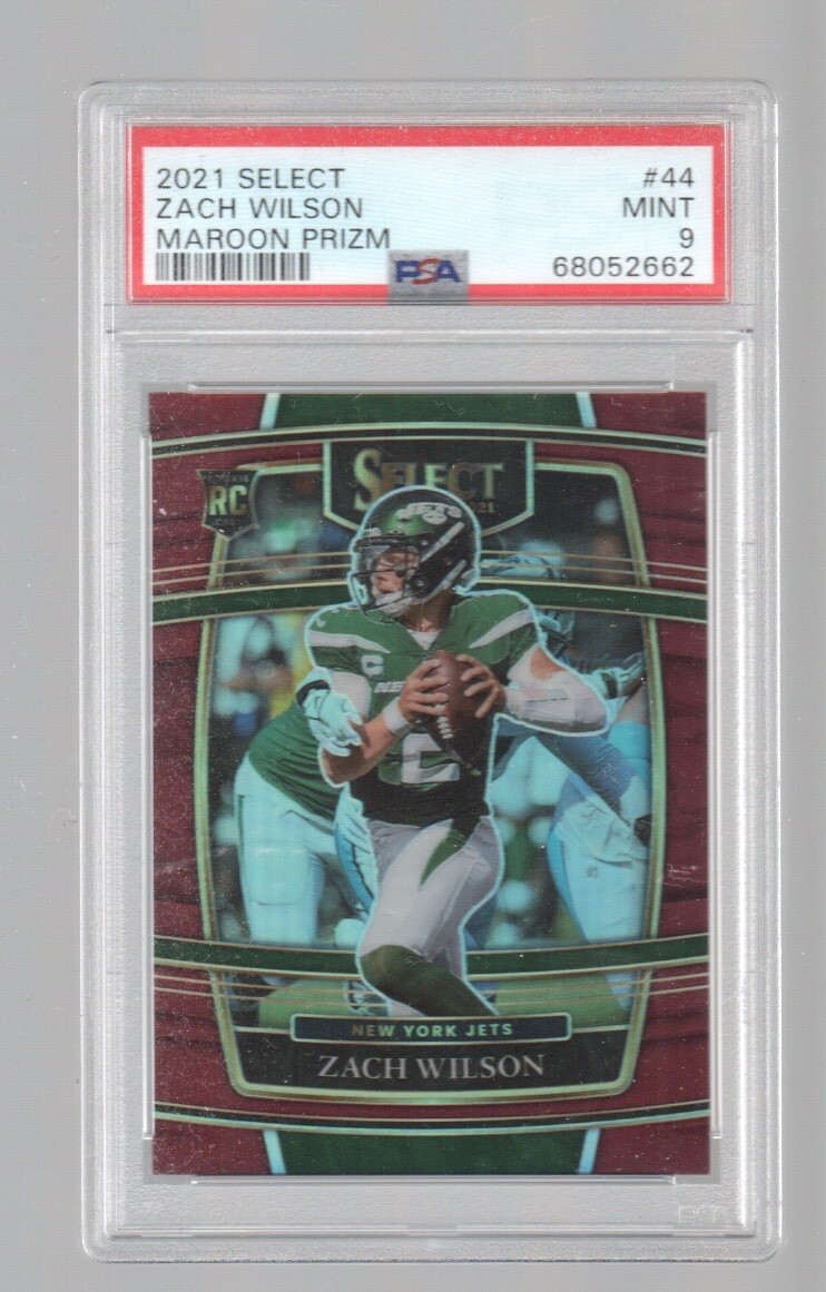 ZACH WILSON 2021 PANINI SELECT  MAROON PRIZM ROOKIE CARD #44    /149  PSA 9