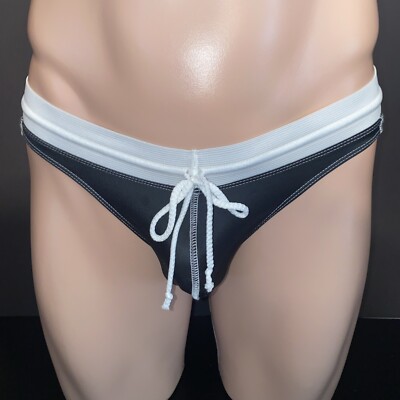 Vintage Muscleskins Elastic Drawstring Waist Contrast Trim Thong Bikini Size S