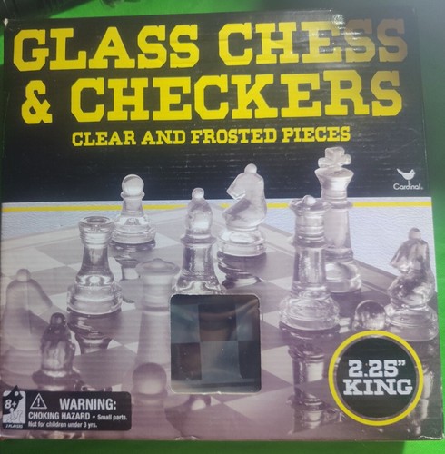 Chess & Checkers, Clear & Frosted Pieces with Glass Board