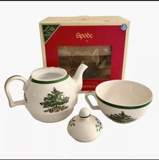 Spode Christmas Cheer Tree "Tea For One" 3 Piece Teapot Cup NEW Box Has Wear