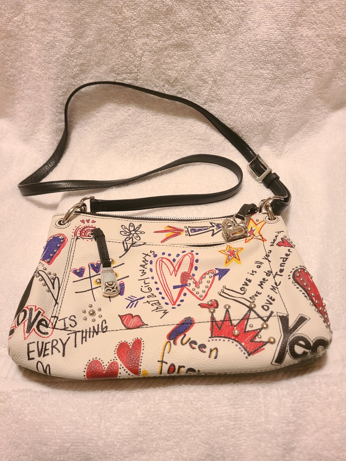 BRIGHTON BRIA YOUR BAG LOVE SCRIBBLE GRAFFITI STUDDED CROSSB