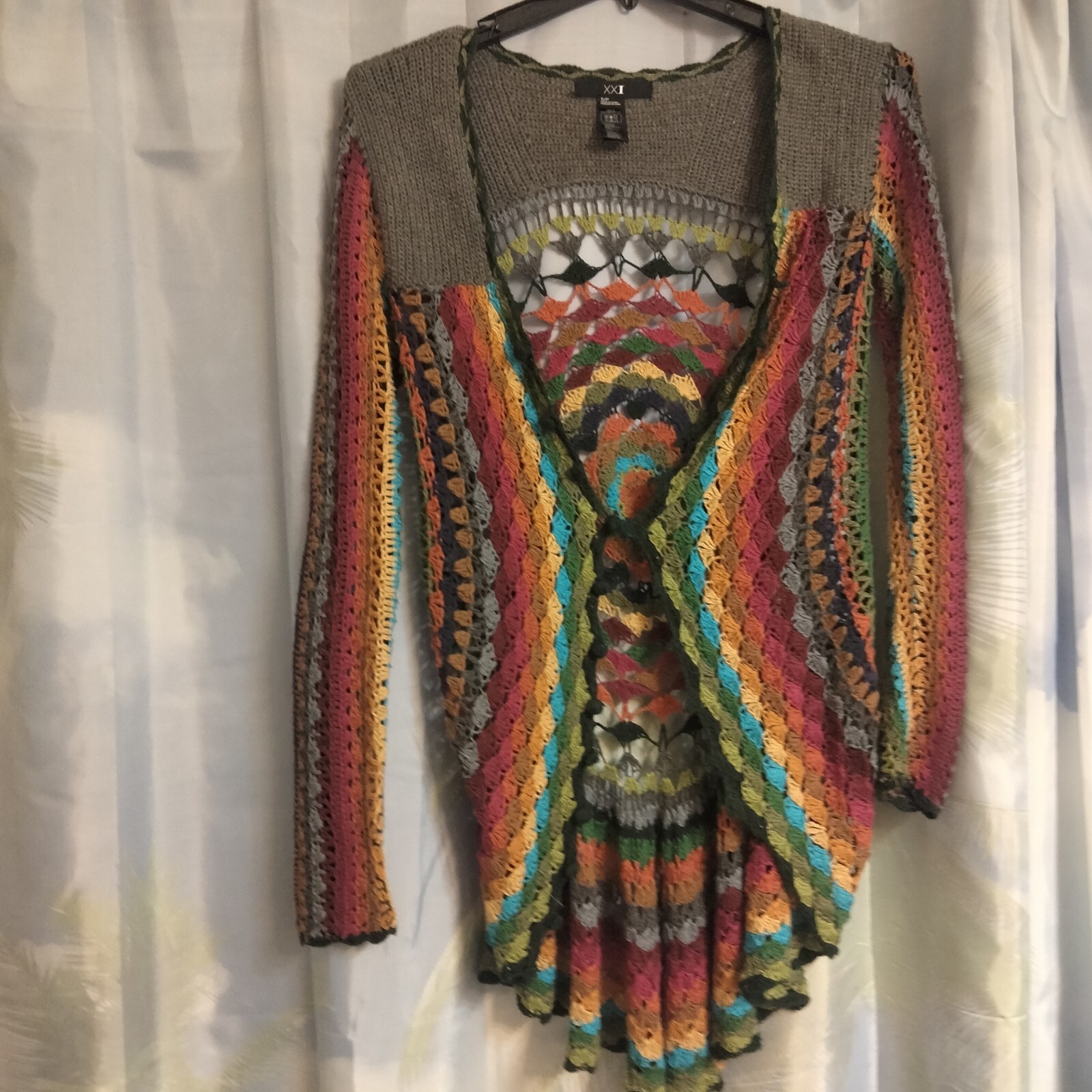 Women's Crochet Colorful Maxi Sweater Small - image 1