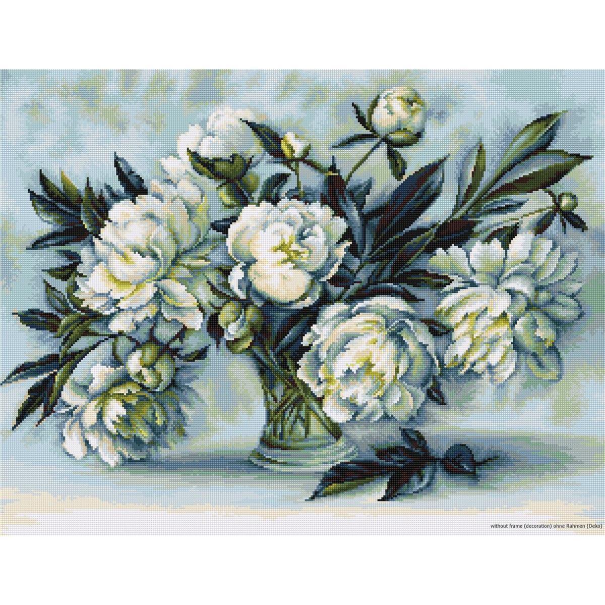Luca-S counted Cross Stitch kit ""White Peonies"", 51x38cm, DIY