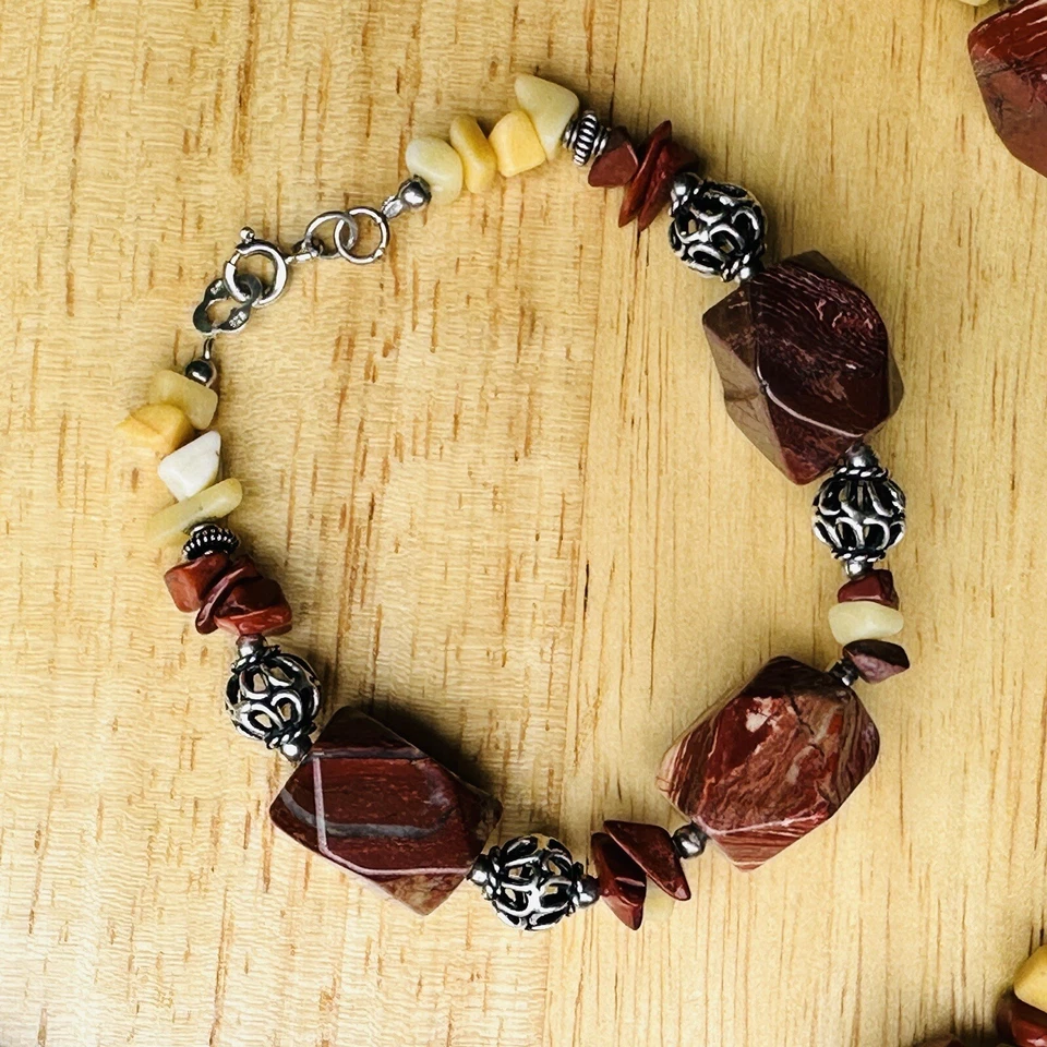 Collar De Colección CW 16" con Pulsera 6.75 Cuentas de Piedra Tribal 925 Esterlina 16" Foto 3 de 4