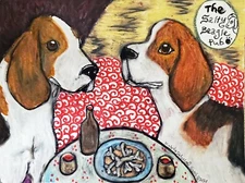 Salty Beagle Pub 13x19 Dog Art Print Collectible Signed by Artist KSams Beagles