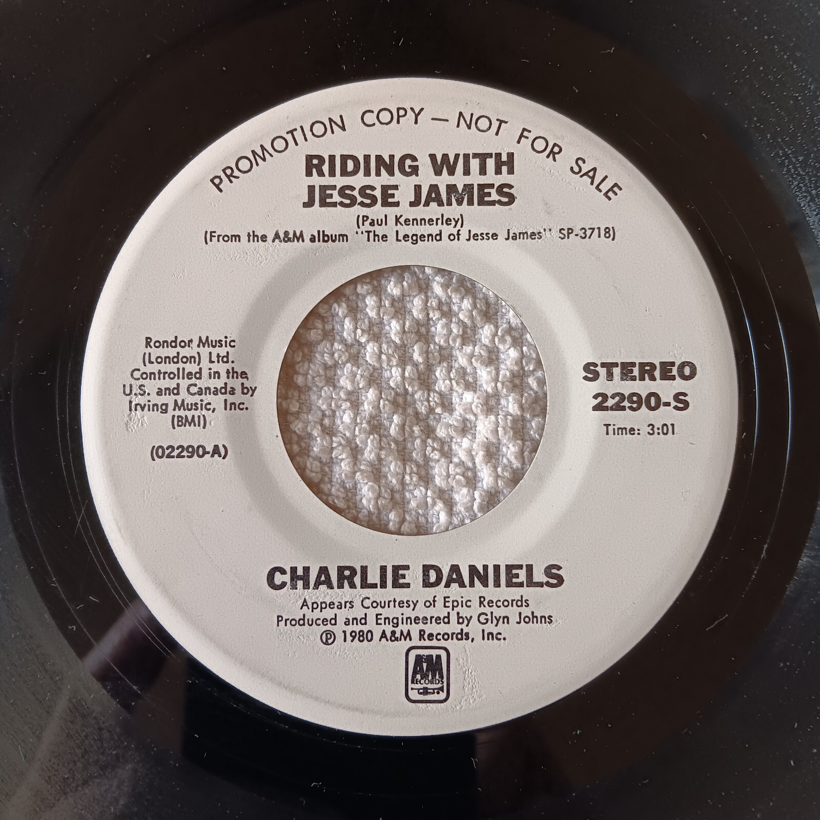 Charlie Daniels/Emmylou Harris, Promo, Riding With Jesse Jame, 45rpm, A&M 2290-S
