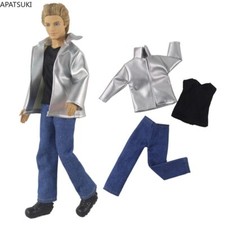 Silver Leather Fashion Clothes Set For 12" Boy Doll Outfits JacketVest Pants 1/6
