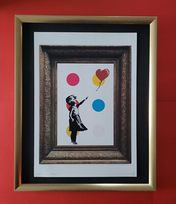 Death NYC Large Framed 16x20in Pop Art Certified Balloon Heart Hirst Banksy ^