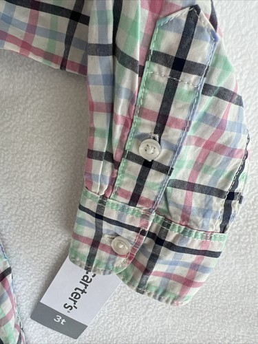 CARTER’S Toddler Boys 3T White Pink/Blue Plaid Long Sleeve Button Down Shirt - 第 4/7 張圖片