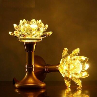 2pcs 14cm Alloy LED Lotus lamp Temple Shrine lights Worship Decoration Lucky