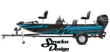 Boat Wrap Cyan Gray Black Vinyl Graphic Decal Kit Fishing Abstract Angled Line