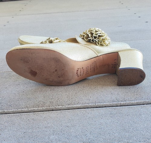 1960s Daniel Green Gold Lurex Mules Lounge Slipper Heels 2A65. - Picture 16 of 19