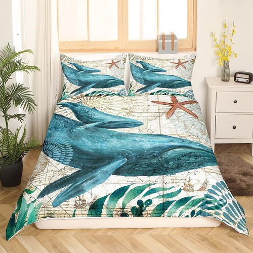Cover Queen,Nautical Coastal Comforter Cover,3D Whale Print Decorative
