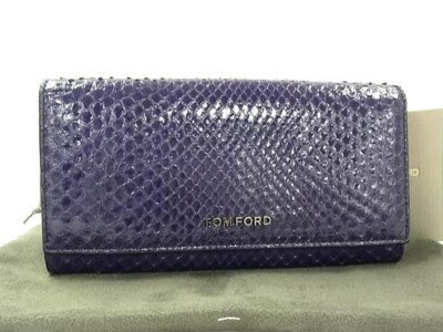 TOM FOR Folding Card Case Wallet Python Leather Purple 18x9.5x2cm pre-owned