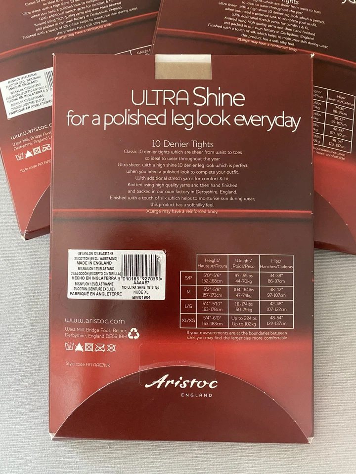 3 Pairs Aristoc Ultra Shine 10 Denier Sheer Nylon Tights  XL Nude - Image 2 of 4