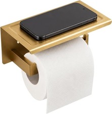 Wall Mounted Toilet Paper Holderwith Shelf, 1.5mm, Brushed Gold